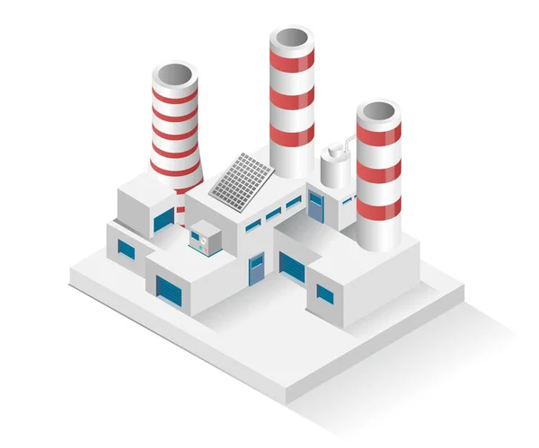 Illustrazione Del Concetto Design Isometrico Edifici Industriali Con Camini Dotati — Vettoriale Stock