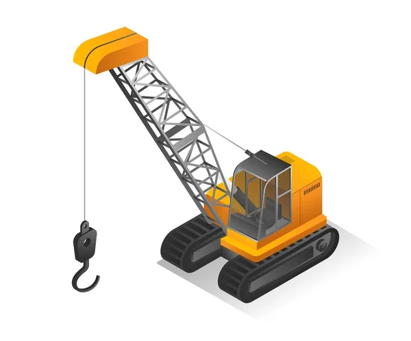 Isometric Design Concept Illustration Tower Crane Excavator — Stock Vector