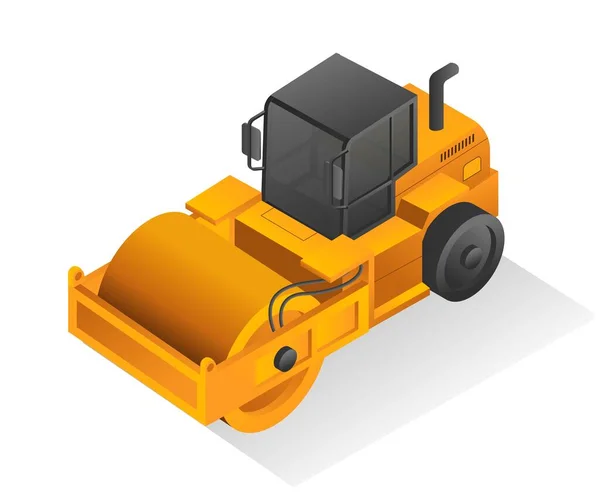 Isometric Design Concept Illustration Vibro Roller Wales Stum Heavy Equipment — Stock Vector