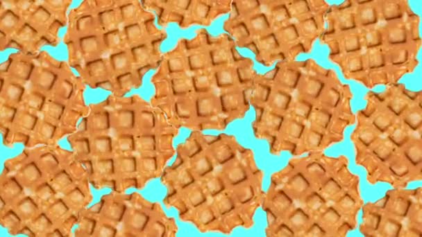 Fashion Food Animation Zoom Zoom Out Spinning Waffles Blue Background — Stock video