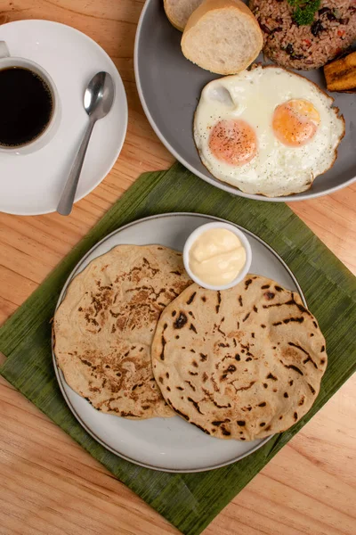 Hand made traditional tortillas from costa rica and fried eggs. High quality photo