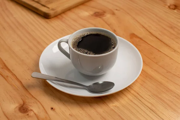Чашка Чорної Кави Ложкою Кафетерії Високоякісна Фотографія — стокове фото
