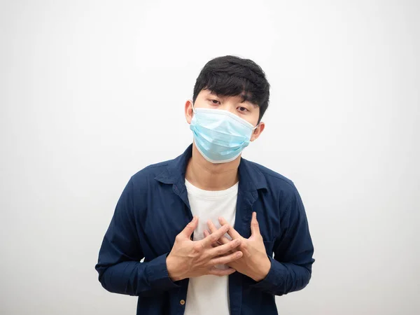 Thai Homme Avec Masque Protection Toucher Son Cœur Sentir Mal — Photo