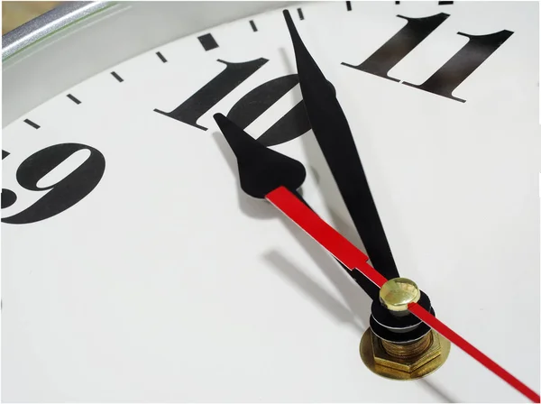 Relógio Analógico Fundo Branco Agulha Hora Minuto Número Dez Relógio — Fotografia de Stock
