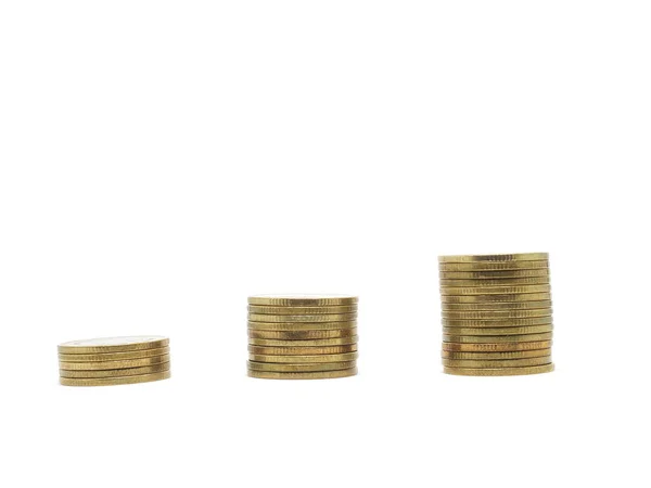 Three Group Coins Array Growing White Isolated Business Finance Concept — Stock Photo, Image