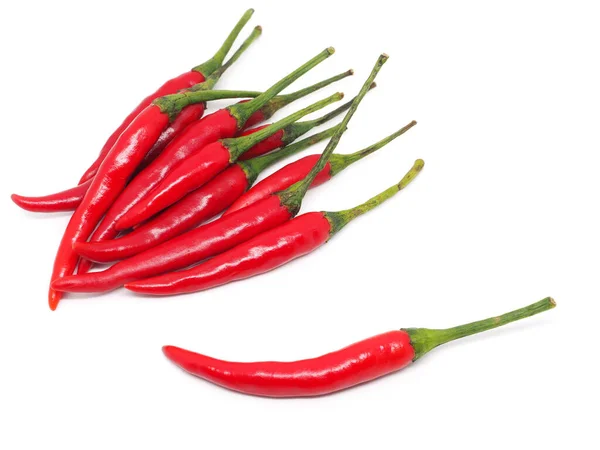 Nahaufnahme Frische Rotes Chilli Auf Isolierter Weißer Ansicht Von Oben — Stockfoto