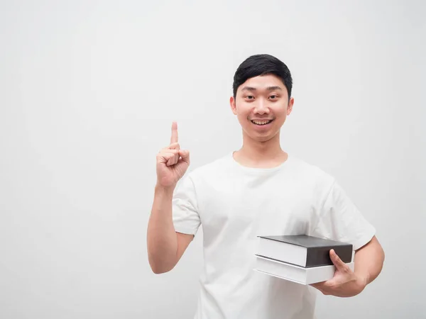 Asian Man White Shirt Happy Smile Get Idea Concept Holding — Stock fotografie