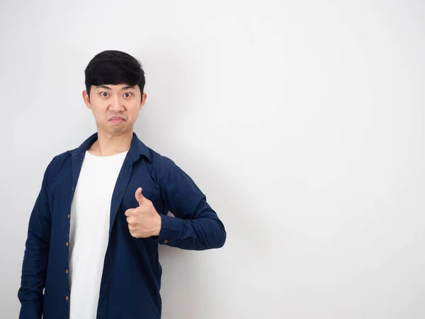Asian Man Confident Face Show Thumb White Background — Fotografia de Stock
