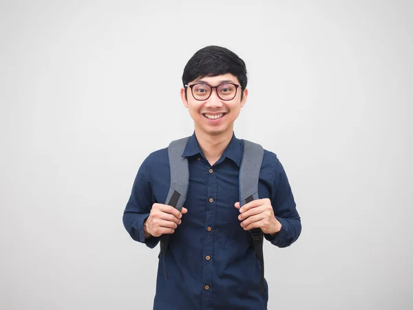 Portrait Asian Man Wearing Glasses Backpack Business Style Happy Smile — Stock fotografie