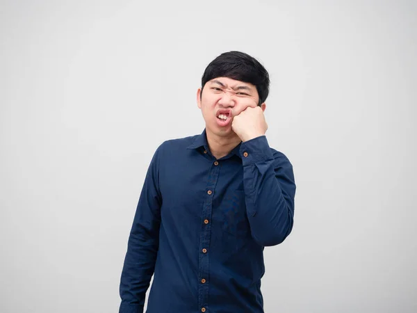 Asian Man Angry Punch His Face White Background — Fotografia de Stock