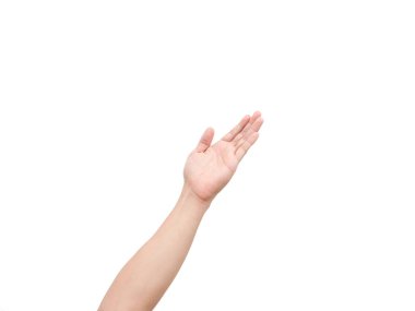 Erkek eli açık, beyaz izole edilmiş.