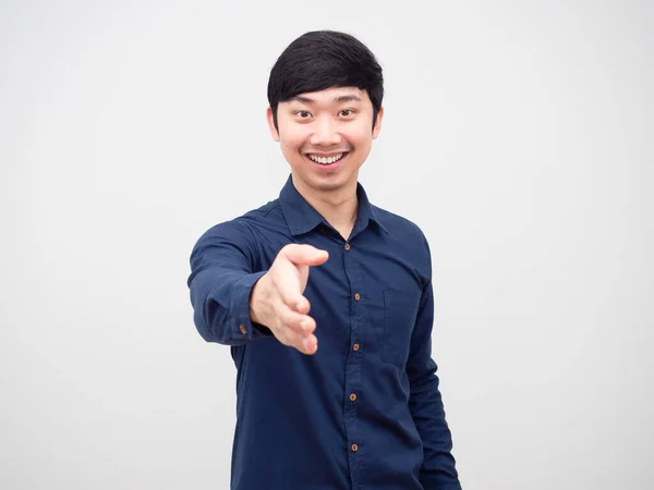 Asian Man Smile Face Cheerful Give Hand Check Hand Portrait — Stockfoto