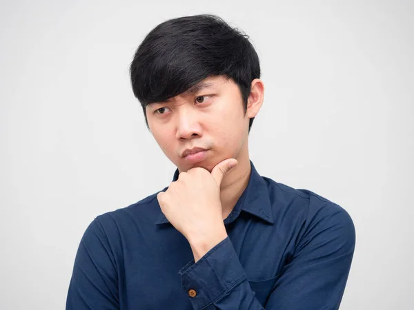 Closeup Asian Man Serious Face Thinking Something Portrait White Background — Fotografia de Stock