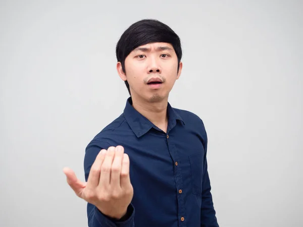 Asian Man Gesture Beckon His Hand Say Come Challenge Concept — Fotografia de Stock