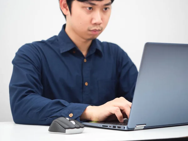 Asian Man Working His Laptop Table Home — Stock Photo, Image