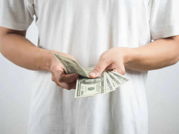Close Hand Counting Money Dollar His Hand — Stock Photo, Image
