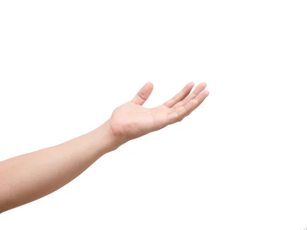 Άνδρας Ανοιχτό Χέρι Λευκό Απομονωμένο Λευκό Φόντο — Φωτογραφία Αρχείου