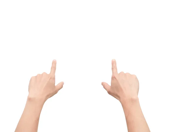 Mãos Apontar Dedo Touch Screen Branco Isolado — Fotografia de Stock