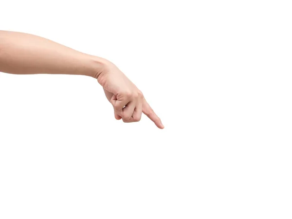 Rechte Hand Zeigt Finger Nach Unten Weiß Isoliert — Stockfoto