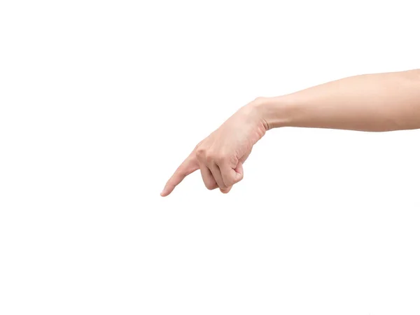 Linke Hand Zeigt Finger Nach Unten Weiß Isoliert — Stockfoto