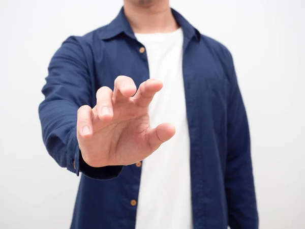 Man Tonen Hand Voor Vangst Iets Gewas Schot Close Man — Stockfoto