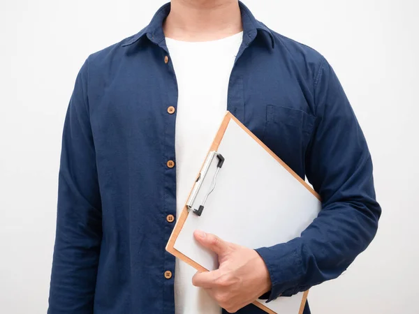 Close Man Holding Document Board Hand Crop Shot — Stock fotografie