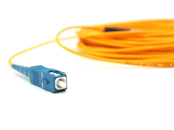 Close Fiber Optic Patch Cord Type White Isolated — Stockfoto