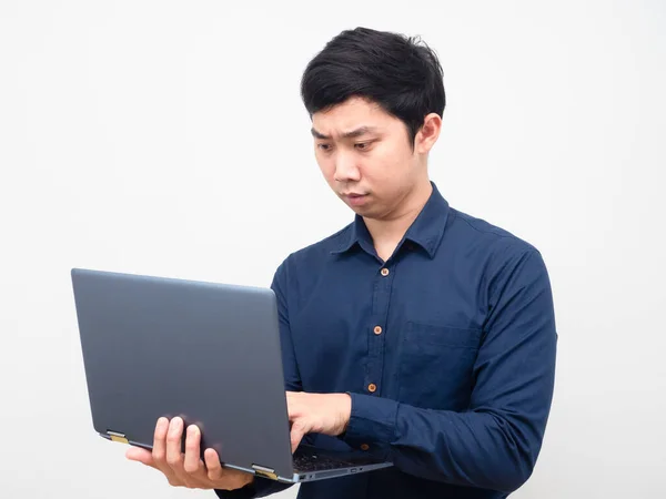 Man Using Laptop Job Serious Emotion — ストック写真