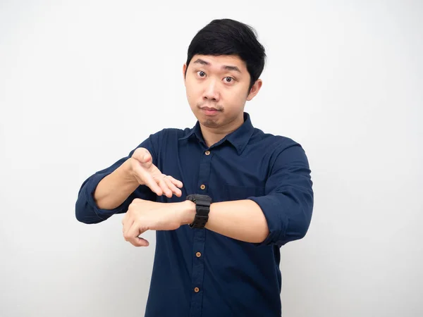 Man Show His Watch You Time Late Concept — Fotografia de Stock