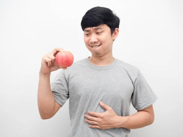Asian Man Gesture Hungry Want Eatting Rip Apple Hand — Stock fotografie