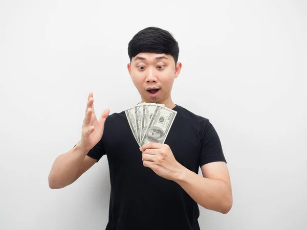 Man Feeling Surprised Money His Hand — Stock Photo, Image