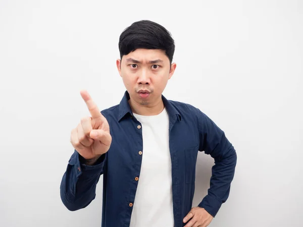 Man Swing Finger Say Serious Face Disagree Concept — Fotografia de Stock