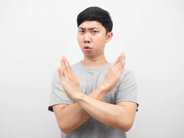 Young Asian Man Black Shirt Cross Arm Disagree Say White — Stock fotografie