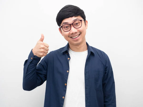 Handsome Man Wearing Glasses Gesture Thumb Happy Smile White Background — Stockfoto