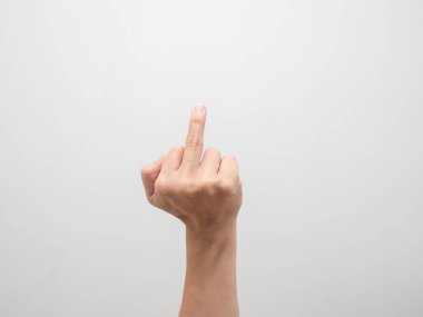 Man hand show middle finger on white background,Fuck finger