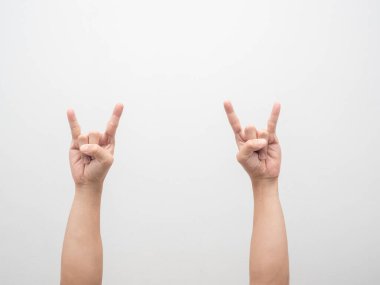 Man hand gesture double finger rock isolated white
