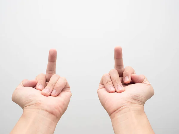 Man hand show double middle finger on white background