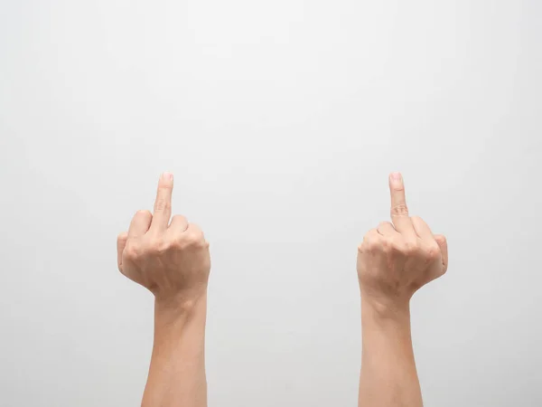 Man Hand Show Double Middle Finger White Background Fuck Finger — Stok fotoğraf