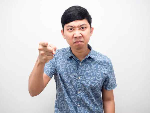 Asian Man Angry Face Emotion Point Finger You Portrait — Stockfoto