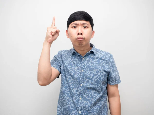 Asian Man Feel Doubt Point Finger — Fotografia de Stock