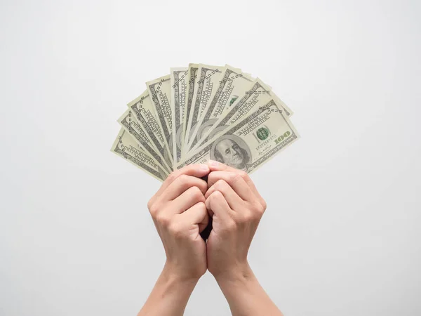 Hand Holding Lot Money Dollar Isolated — Stock Photo, Image