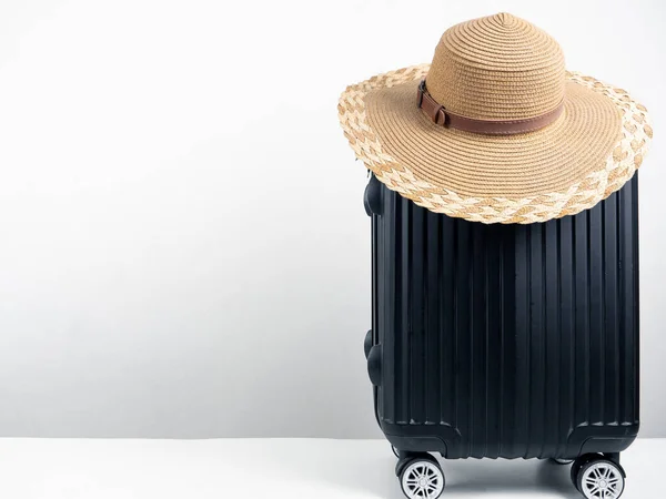 Luggage Retro Hat Table Holiday Concept Copy Space — Stockfoto