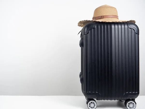 Luggage Vintage Hat Table Holiday Concept Copy Space — Foto Stock