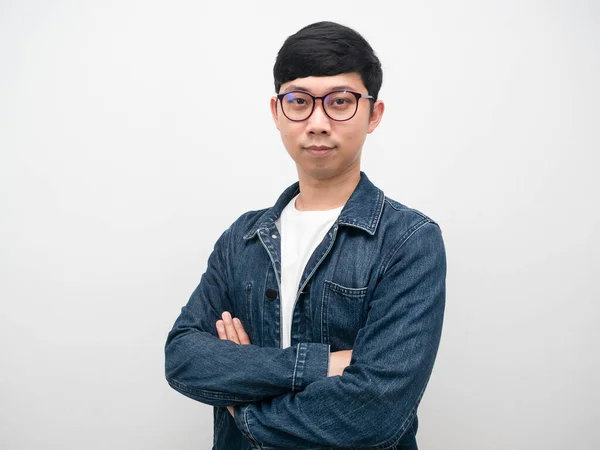 Confident Businessman Jeans Shirt Wearing Glasses Portrait Isolated — Stockfoto