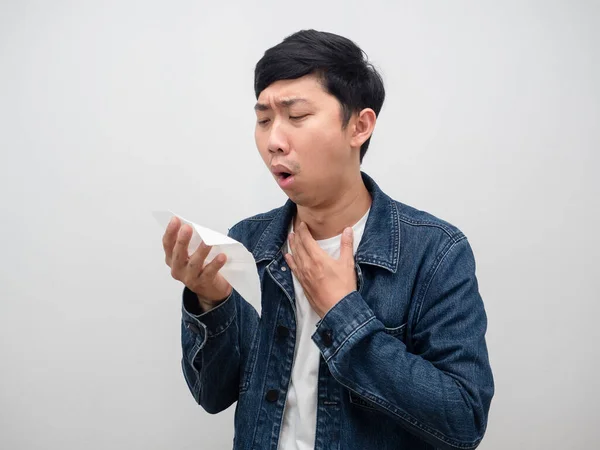 Sickness Man Jeans Shirt Cough Tissue Paper Portrait Asian Man — Stock fotografie