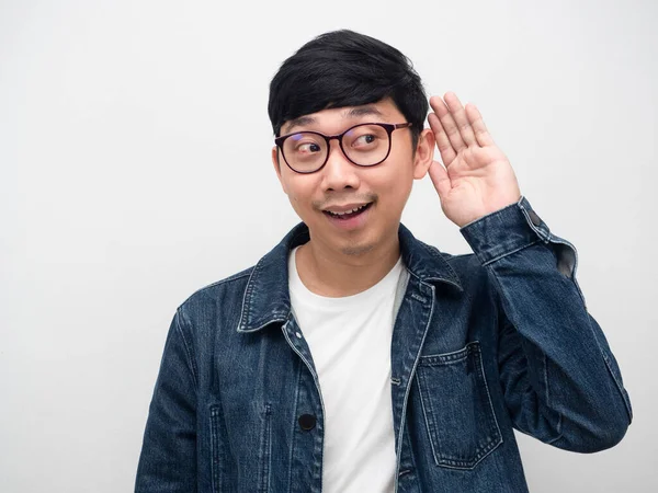Young Maa Glasses Jeans Shirt Gesture Listening Want Lounder Studio — Stockfoto