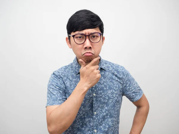 Confused Young Man Glasses Thoughtful Something Isolated — Foto de Stock