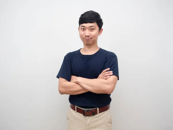 Retrato Joven Confiado Cruz Brazo Estudio Disparo Fondo Blanco —  Fotos de Stock