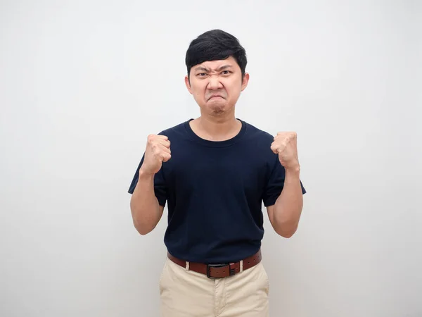 Asian man gesture angry emotion fist up isolated