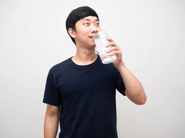 Healthy Young Man Drinking Water Portrait White Background — Fotografia de Stock